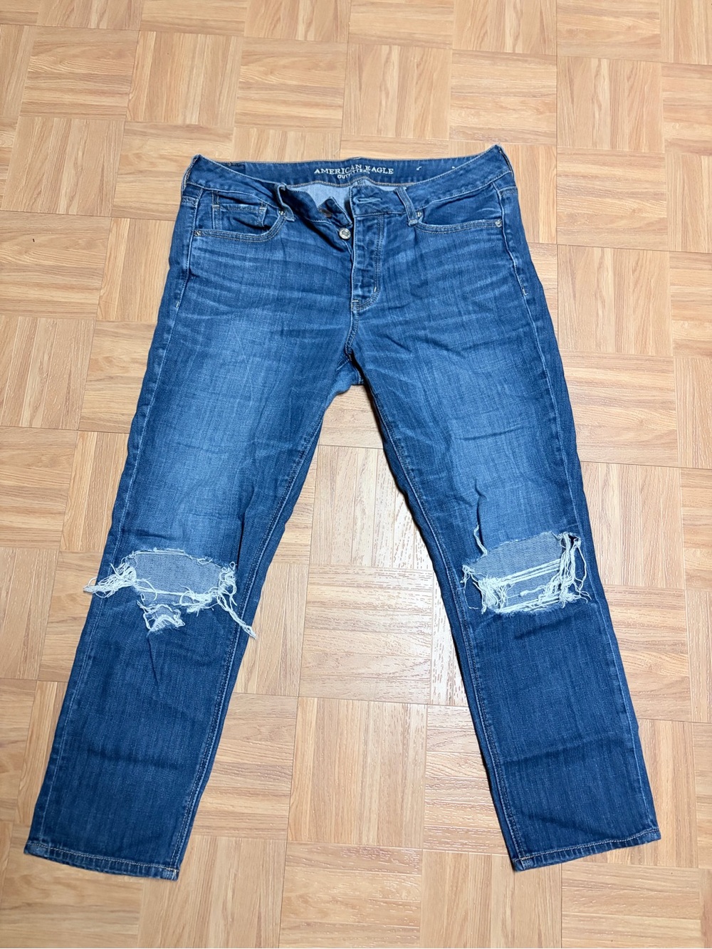 American Eagle Outfitters Dark Blue Boyfriend Jeans with Knee Rips